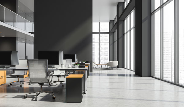 Modern office with tall ceilings